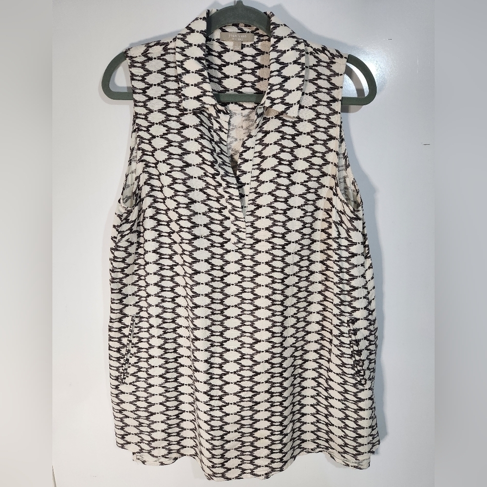 Joan Vass Linen Sleeveless Black and White Patterned Women's Dress, Size Large